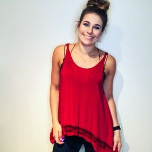 Free People Red Hi Low Lace Tank